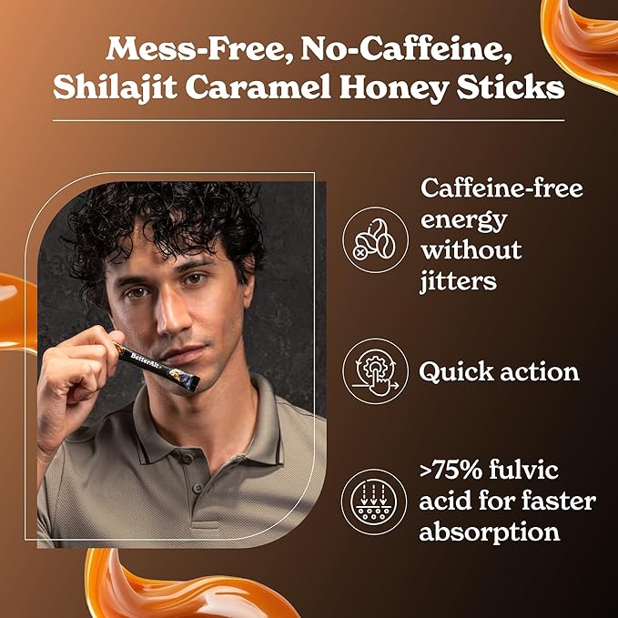 Better Alt Pure Himalayan Shilajit Caramel Honey Sticks with Organic Honey| Easy to Consume Shilajit| 30 Sticks for Energy Boost &amp Immune Support 85+ Trace Minerals 75%+ Fulvic Acid