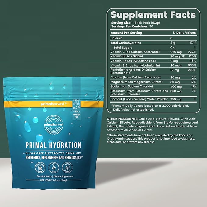 Primal Creatine Powder + Primal Hydration Stick Pack Bundle | 2-Pack | Boost Performance Recovery &amp Electrolyte Balance | 30 Servings Each