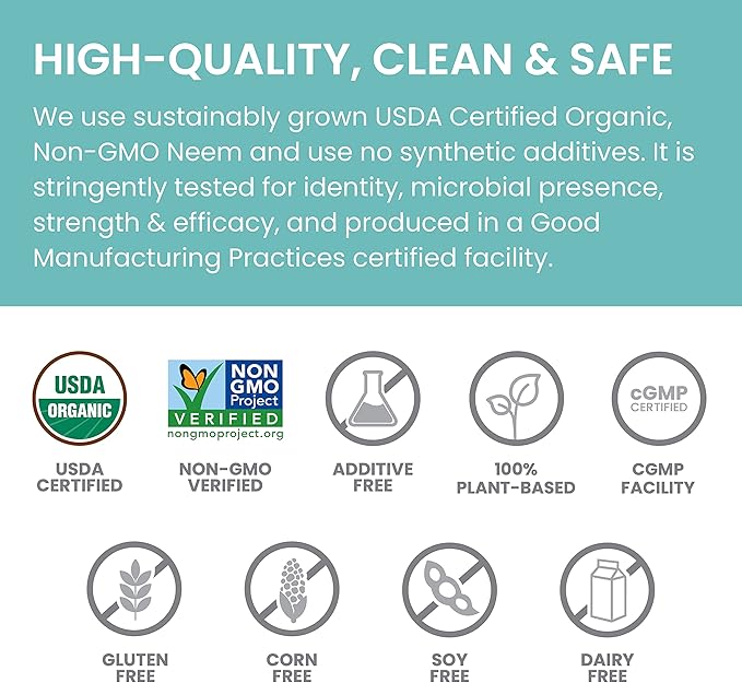 Himalaya Organic Neem Herbal Supplement for Mild Acne &amp Clear Skin Purifying Ayurvedic USDA Certified Organic Non-GMO Vegan 600 mg 60 Plant Based Caplets 2 Pack
