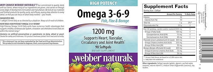 Webber Naturals Omega 3-6-9 Flaxseed Fish and Borage Oil Softgels 90 Count