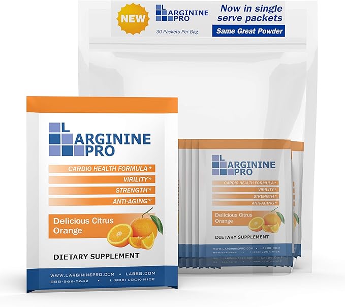 L-ARGININE PRO 2-Pack Orange Jar and 30 Single Serve Packs Great Tasting! | Blood Flow | Pre-Workout Drink | with Vitamins C B6 B12 K &amp More