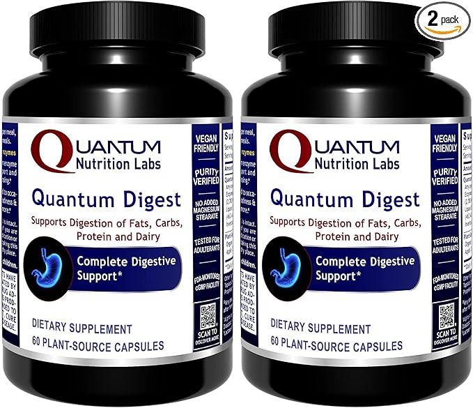 Quantum Nutrition Labs Quantum Digest - Digestive Health Enzymes for Women and Men Digestion Support for Gut Health Fully Active Vegan Enzyme Pills - 60 Vegetarian Capsules (Pack of 2)
