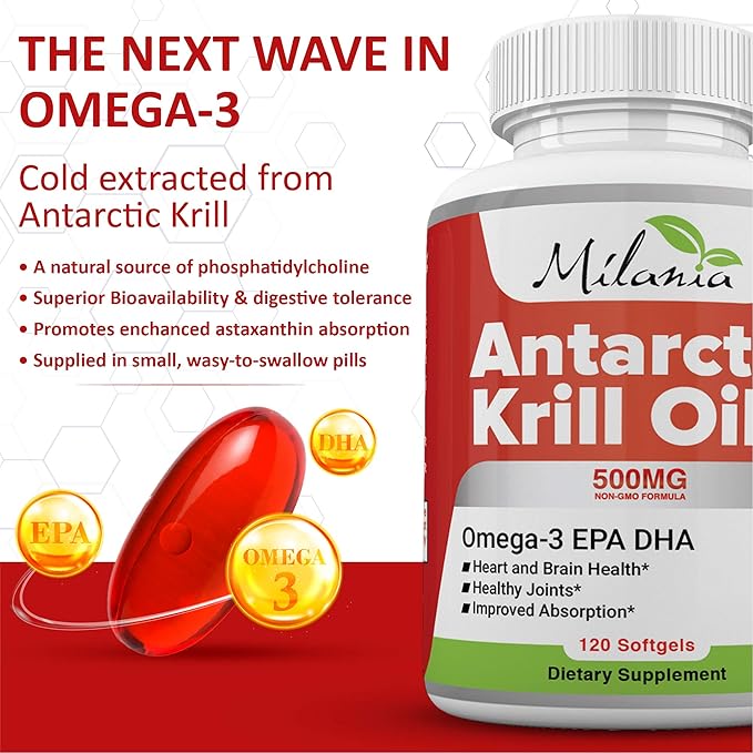 Antarctic Krill Oil - 120 Softgels - Omega-3 EPA DHA with Astaxanthin - Sourced from Red Krill - Maximum Strength - 500mg