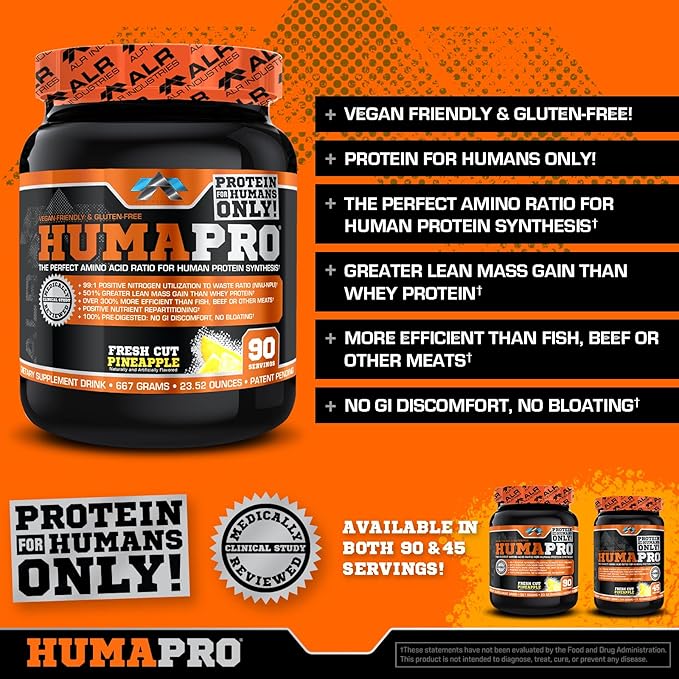 ALR Industries Humapro  Protein Matrix Formulated for Humans Waste Less. Gain Lean Muscle Fresh Cut Pineapple 667 Grams