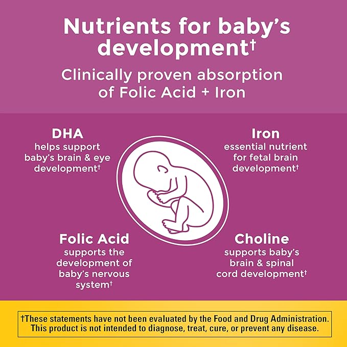 Nature Made Prenatal Vitamin Softgels + Choline Capsules Folic Acid + DHA + Choline 60 Prenatal Vitamins for Women 60 Choline Supplements Capsules 60 Day Supply
