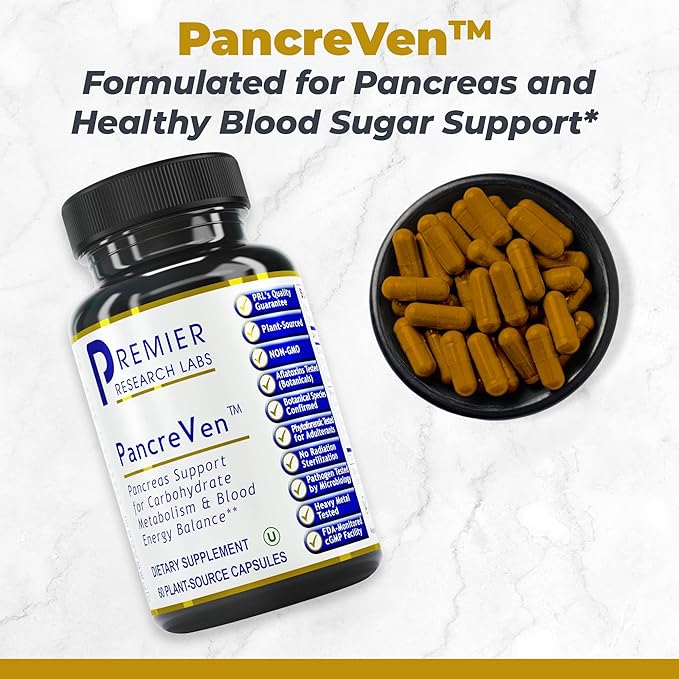 Premier Research Labs PancreVen - Pancreas Support Pancreas Supplement Cinnamon Supplements with Organic Ceylon Cinnamon &amp Prickly Pear to Aid Pancreas Health - 120 Vegetarian Capsules