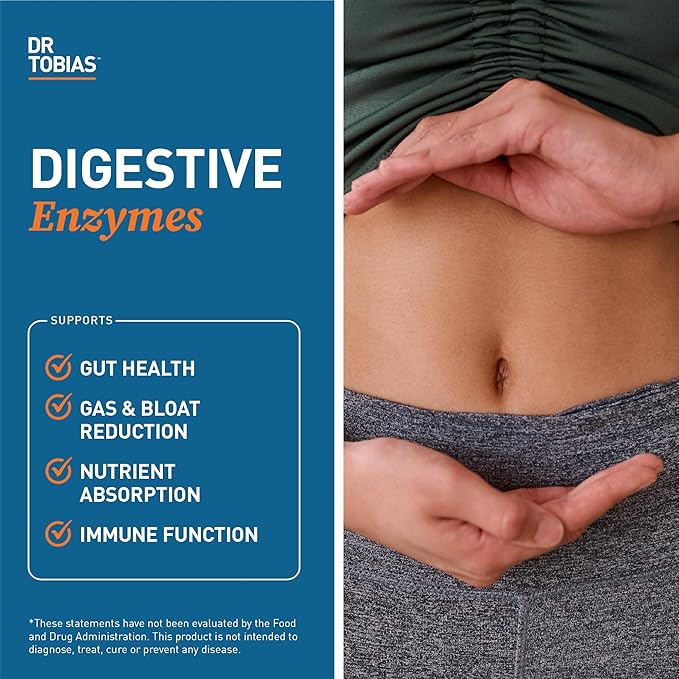 Dr. Tobias Digestive Enzymes Digestion Supplement with 18 Enzymes for Digestion and Gut Health | Includes Amylase Bromelain Lipase Lactase Protease Papain &amp More (60 Capsules 30 Servings)