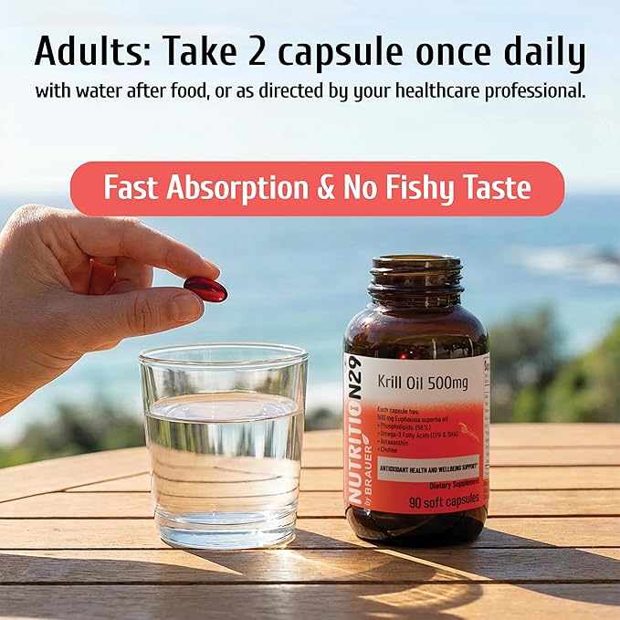 Antarctic Krill Oil 500mg 56% Phospholipids with Superba™ Krill Oil Astaxanthin &amp Omega-3s 500mg Easy-to-Swallow Softgels No Fishy Burps 90 Count