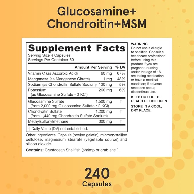 Jarrow Formulas Glucosamine + Chondroitin + MSM Capsules Joint Support Supplement with Vitamin C and Manganese 240 Capsules 60 Day Supply Pack of 12
