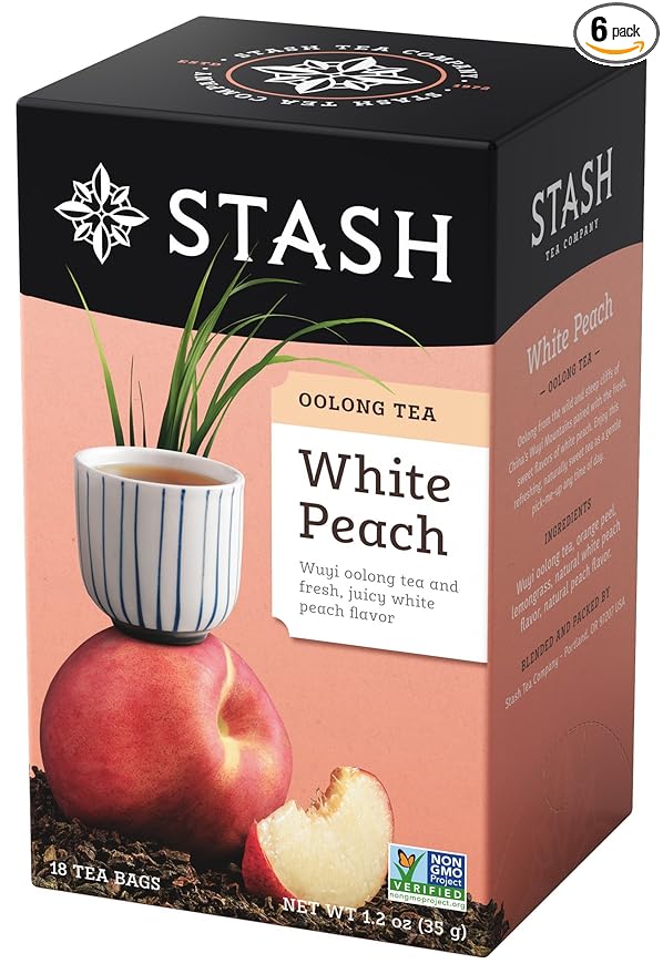 Stash Tea White Peach Wuyi Oolong Tea - Caffeinated Non-GMO Project Verified Premium Tea with No Artificial Ingredients 18 Count (Pack of 6) - 108 Bags Total