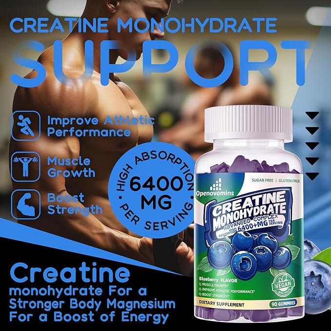 Creatine Monohydrate Gummies Complex for Men &amp Women -Advanced Formula W/L-Taurine + Vitamin B12 Sugar Free Chewable Supplement180 Blueberry Gummies 2pack