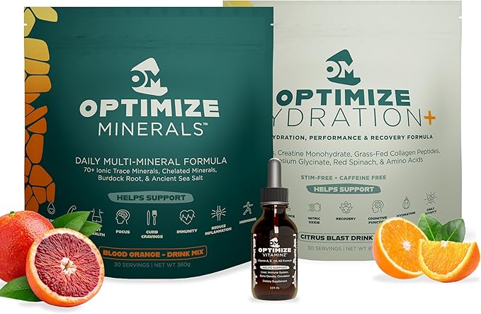 Optimize Minerals Blood Orange and Citrus Blast Hydration Bundle | All in-One Supplement Pack Ionic Trace Mineral Blend Electrolyte and Micronutrient Support