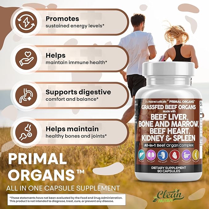 Clean Nutraceuticals Grass Fed Beef Liver Capsules - Premium Quality Supplement Packed with Desiccated Beef Heart Spleen Pancreas Plus Bone &amp Marrow Dao Enzyme Pills