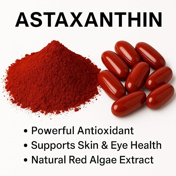 Astaxanthin 12mg Each Capsule Extra Strength - Astaxanthin Supplements Antioxidant Source - Gluten Free 240 Count 120 Servings