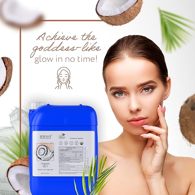 HBNO Organic MCT Oil - 8.8 lbs (4kg) - Ideal for Salad dressings Lip balms Face wash Lotions Skincare and hair care products.