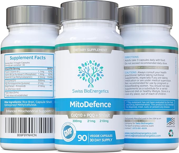 MitoDefence - 300mg CoQ10 with 21mg PQQ and 210mg Shilajit Daily dose - All-in-ONE Mitochondrial Support with Enhanced Absorption - Manufactured and Tested in The USA