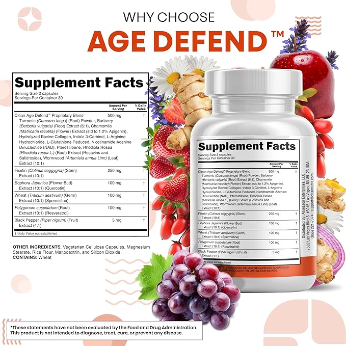 Clean Nutra Fisetin Quercetin Resveratrol Spermidine - Longevity Supplement with NAD Berberine Apigenin | Anti Aging Cellular Health Support Capsules 90 Count