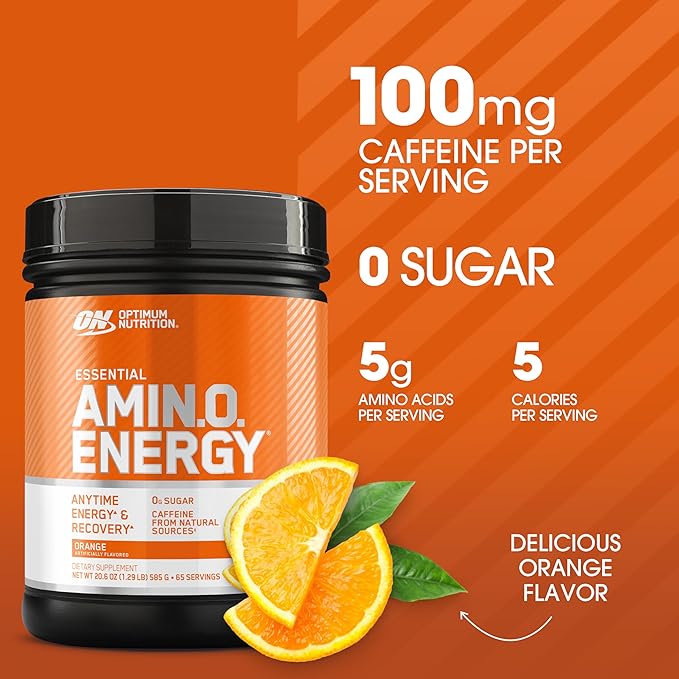 Optimum Nutrition Amino Energy - Pre Workout with Green Tea BCAA Amino Acids Keto Friendly Green Coffee Extract Energy Powder - Orange Cooler 65 Servings (Packaging May Vary) (Pack of 6)