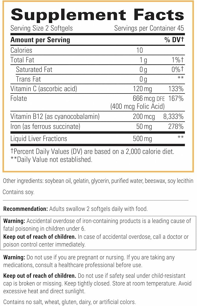 Integrative Therapeutics Iron Complex - Wellness &amp Energy Support with Vitamins C &amp B12* - Includes Folate - Gluten-Free &amp Dairy-Free - 90 Softgels (45 Servings)