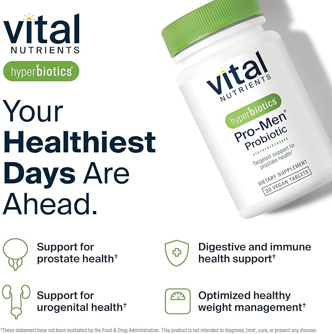Hyperbiotics Vital Nutrients Pro Men Probiotics | Advanced Probiotics for Men | Clinically Studied for Prostate Health Digestive Balance and Gut Health* | Gluten Dairy Soy Free | 30 Vegan Tablets