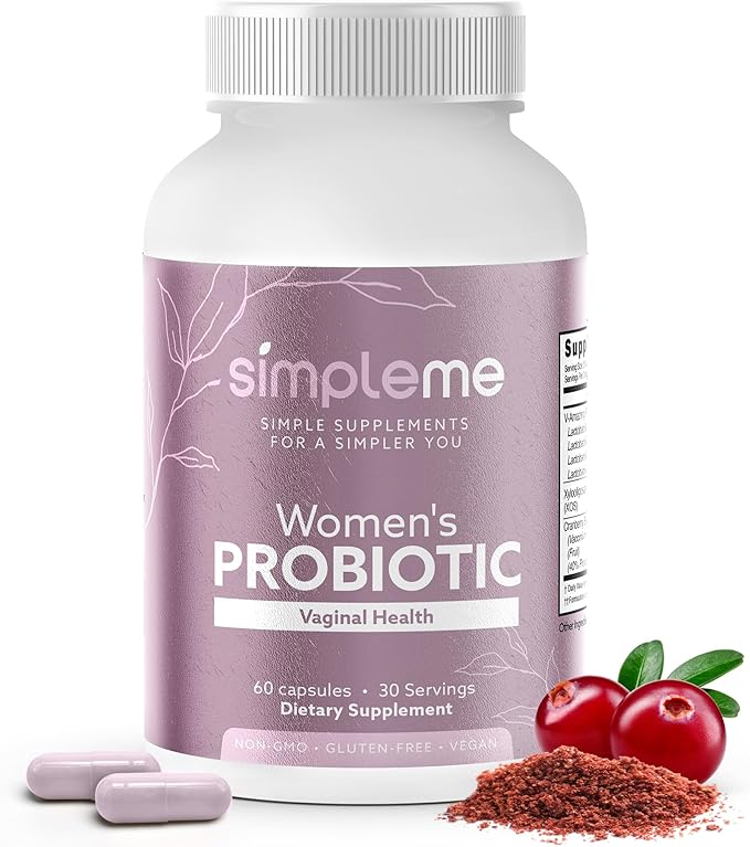 Simpleme Womens Probiotics with Prebiotics Cranberry - Vaginal Probiotics for Women - For pH Balance UTI Vaginal Health Gut Flora - Women's Probiotics Supplement Complex for Wellness - 60 Capsules