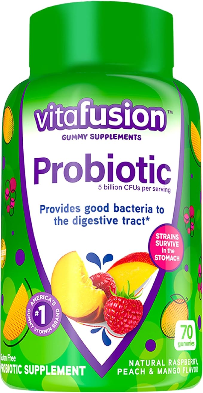 Vitafusion Probiotic Gummy Supplements Raspberry Peach and Mango Flavors &amp Omega-3 Gummy Vitamins Berry Lemonade Flavored Heart Health Vitamins(1) with Omega