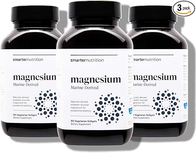 Smarter Nutrition Marine Magnesium Supplement 300mg - Naturally Sourced Clinically Tested Magnesium + Avocado Oil &amp AstraGin for High Absorption - Non-GMO (90 Count (Pack of 3))