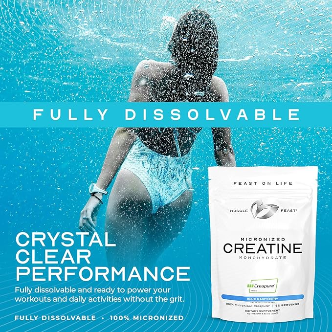 Muscle Feast Creapure - Micronized Creatine Monohydrate Powder | Premium Pre-Workout or Post-Workout | Creatine for Women &amp Men | Easy to Mix Vegan Gluten-Free Safe and Pure (Unflavored 250g)