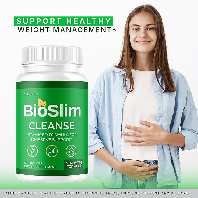 BioSlim Cleanse Capsules - Official Bio Slim Cleanse Loss Pills Supplement Advanced Premium Strength Formula BioSlim Cleanse Digestive Support Health &amp Wellness 60 Capsules for 1 Month