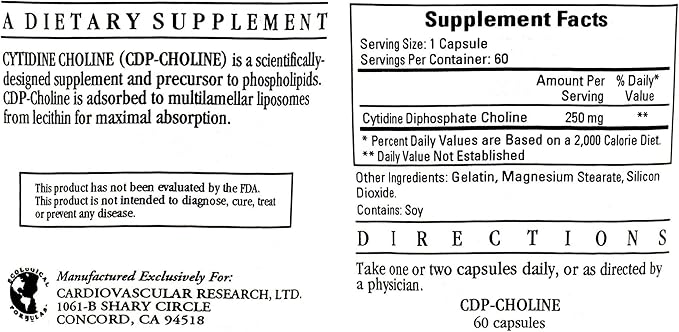 Cytidine Choline/CDP 250mg 60 Caps - Ecological Formulas/Cardiovascular Research