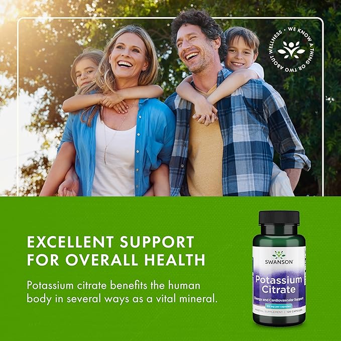 Swanson Potassium Citrate - Mineral Supplement Promoting Heart Health &amp Energy Support - Aids Optimal Nerve &amp Kidney Function with Natural Ingredients - (120 Capsules 99mg Each) (4 Pack)