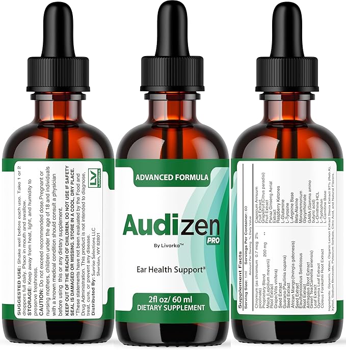 (5 Pack) Audizen Pro - Original Audizen Pro Drops for Healthy Ringing Ear Support Oral Supplement Drop All Natural Clean Liquid Formula Auditory Wellness and Inner Ear Balance 5 Bottles for 5 Months