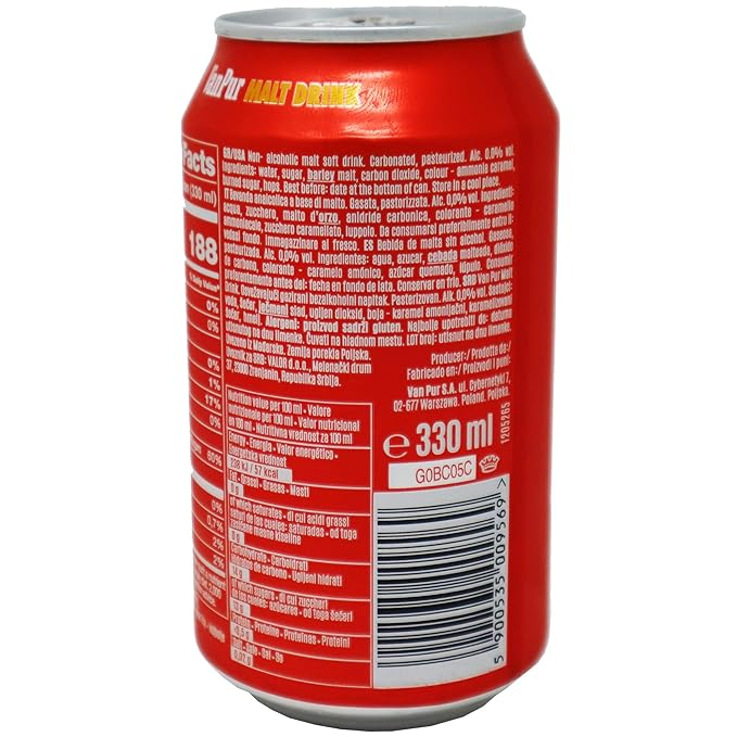 Van Pur Malt Drink Pure Malta (0.0% Alchol) 11.2 oz 12 Pack