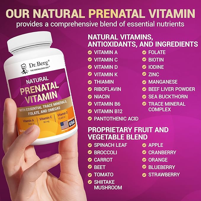 Dr. Berg Natural Prenatal Vitamins for Women (Pregnant &amp Nursing) - Prenatal Vitamins with Folate Vitamins Minerals Omegas &amp11 Powerful Superfoods - Womens Prenatal Multivitamin - 60 Capsu
