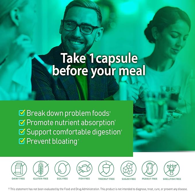 Digestive Enzyme Multiplex - Multi Enzymes Probiotic 12 Strains &amp Prebiotic for Digestive Health Bloating &amp Gut Health - Mealtime Discomfort Relief - 90 Vegan Capsules 90 Day Supply