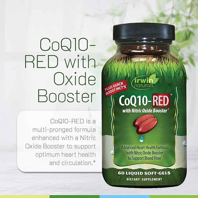 Irwin Naturals CoQ10-RED with Nitric Oxide Booster &amp MCTs – 60 Liquid Soft-Gels – Heart &amp Energy Support