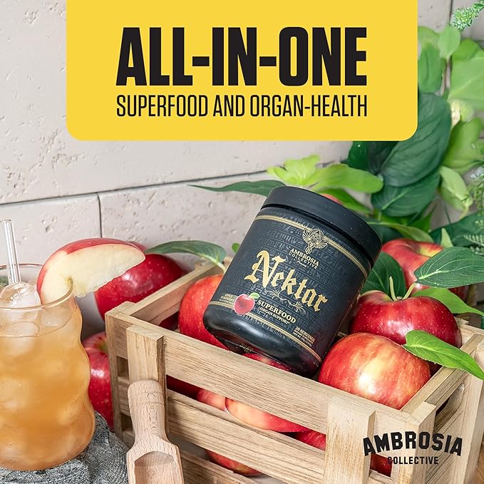 Ambrosia Superfood Organ &amp Cycle Support Powder | Liver &amp Kidney Support with Milk Thistle Red Yeast Rice &amp CoQ10 | 13 Superfood Ingredients | 30 Servings | Apple Symphony