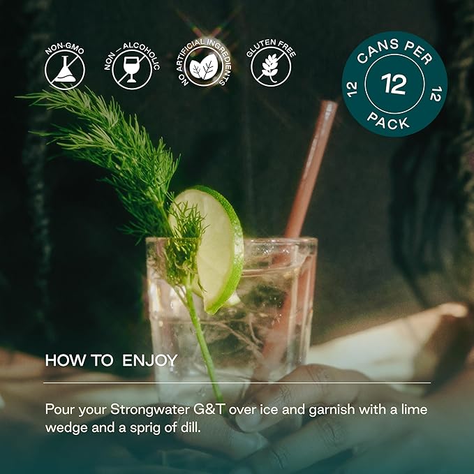 Strongwater Non Alcoholic Gin &amp Tonic - 12 Pack Cans (8.4 Fl Oz Each) - Premium Non Alcoholic Drinks - Ready to Drink Gin and Tonic Alcohol Free Drinks Made with Quinine Citrus Lemongrass &amp