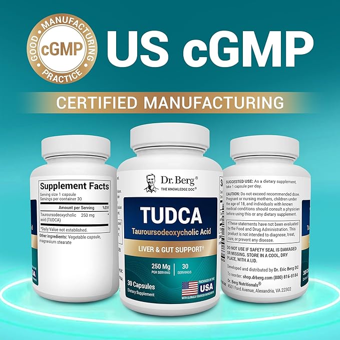 Dr. Berg TUDCA Supplement (Tauroursodeoxycholic Acid) - Powerful Formula for Liver Health Bile Flow Gallbladder Support and Digestive Health* - 30 Capsules