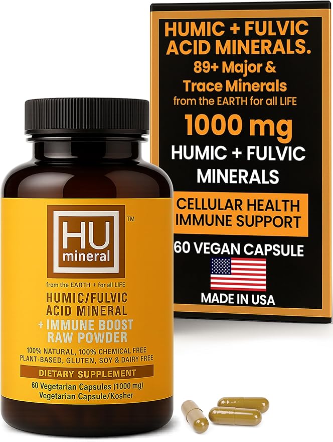 Humic &amp Fulvic Acid Supplement Capsules – Organic Plant-Based Acid Fulvic Supplement with Fulvic-Humic Mineral Blend for Detox &amp Absorption 60 ct
