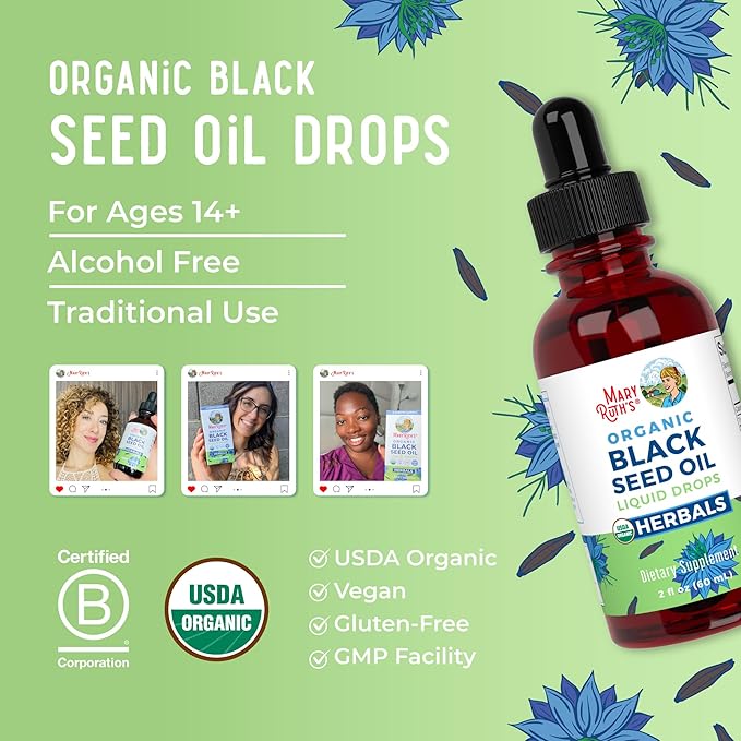 MARYRUTH'S Organics Black Seed Oil Liquid Drops Cold Pressed | 3 Month Supply | USDA Organic Black Cumin Seed Oil | Immune Support | Respiratory Health | Sugar&ampGluten Free | Vegan | Non-GMO | 2 Fl