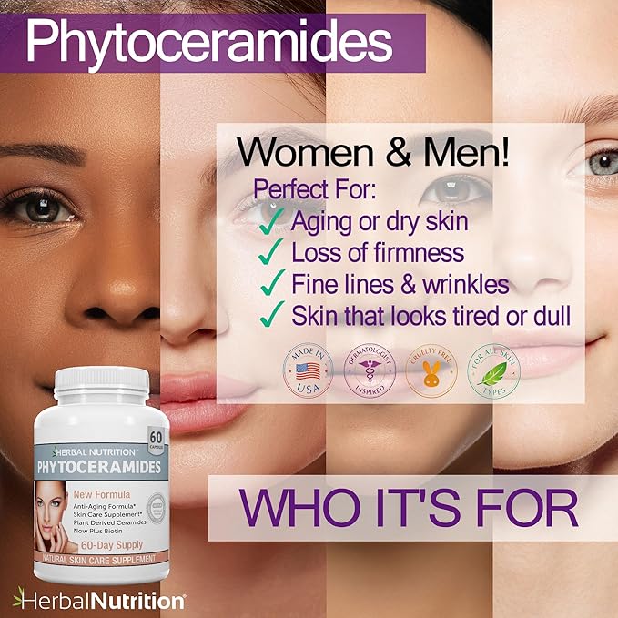 Herbal Nutrition Phytoceramides Rice Based with Biotin Vitamin A C D and E 4 Bottle Pack 40mg