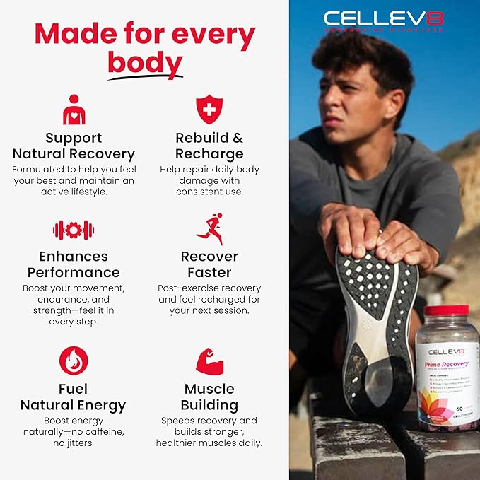 Cellev8 Prime Recovery Joint &amp Muscle Recovery Gummies - 60 Count - Antioxidant Cellular Health Daily Energy Wellness Supplements with SOD Tart Cherry - NSF Sport Formula Raspberry Flavor