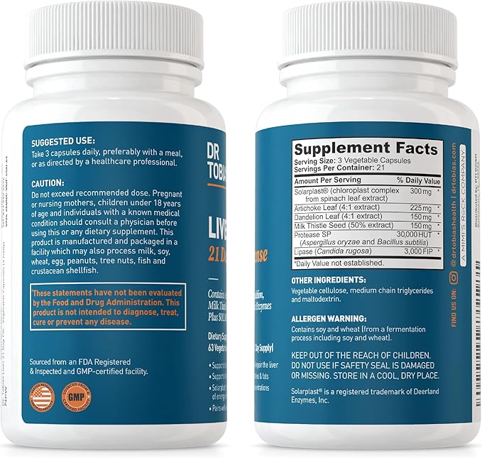 Dr. Tobias Colon 14 Day Cleanse &amp Liver 21 Day Cleanse Supplements with Fiber Herbs &amp Probiotics Solarplast Artichoke Milk Thistle Supports Gut and Liver Health.