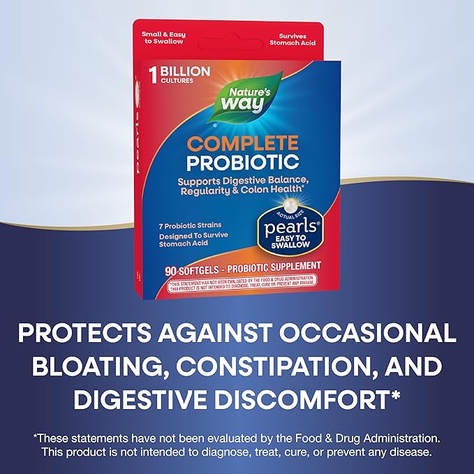 Nature's Way Complete Probiotic PearlsSupports Digestive Balance*1 Billion Live CulturesSupplement for Men and WomenNo Refrigeration Required90 softgels(Pack of 2)