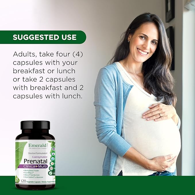 EMERALD LABS Prenatal Clinical Multi - Prenatal Multivitamin with Methylfolate Albion Chelated Gentle Iron Whole-Food Ingredients &amp More - Soy &amp Gluten-Free - 120 Vegetable Capsules (30-Day