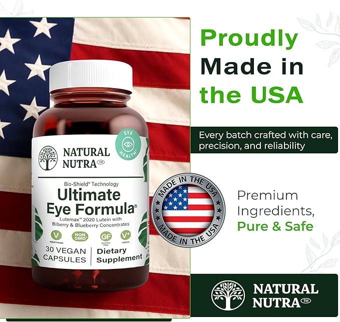 Natural Nutra Ultimate Eye Health Supplement - Bilberry &amp Blueberry Extract Blend for Day and Night Vision Support Promotes Color Perception &amp Eye Clarity - Non-GMO Gluten-Free Vegan - 30 C
