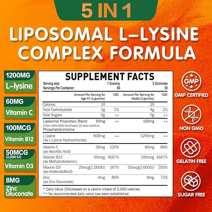 Liposomal L-lysine &amp NAC Gummies Lysine Chewable &amp NAC Supplement for Kids &amp Adults Immune Support