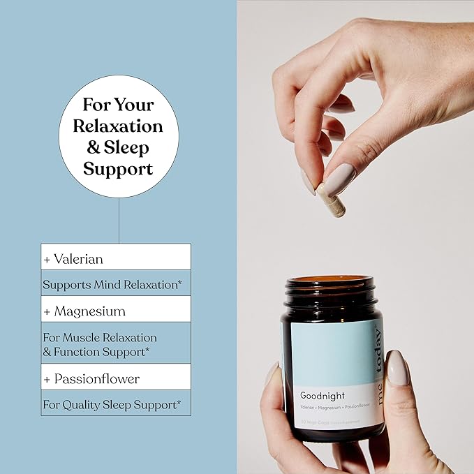 Me Today Goodnight Magnesium Sleep Aid Supplement –Supports Restful Sleep Calm &amp Relaxation – Vegan Magnesium for Muscle Relaxation &amp Calmness – 60 Servings