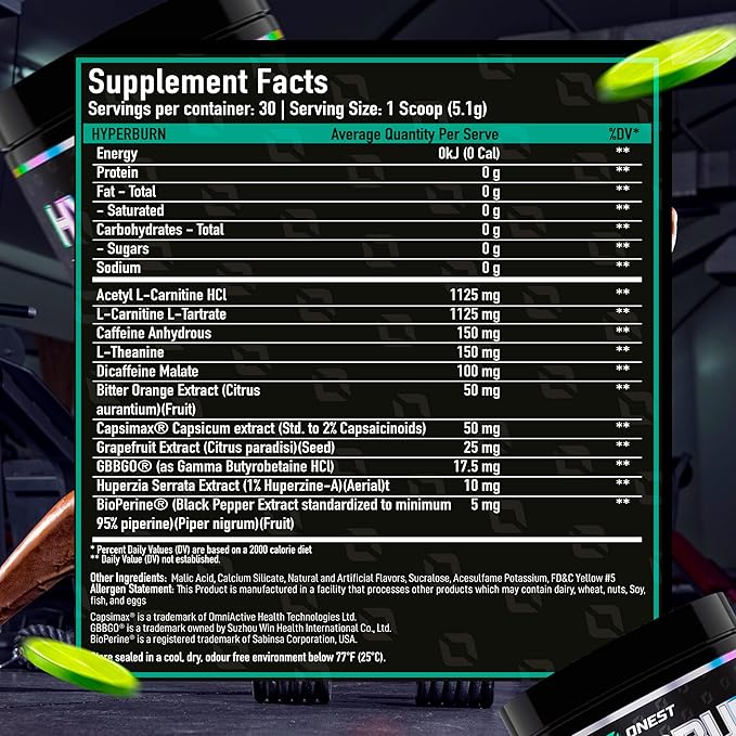 ONEST Hyperburn Thermogenic Powder – 153g (30 Servings) Enhanced Energy Boost &amp Performance Support Supplement Sports Nutrition Powder
